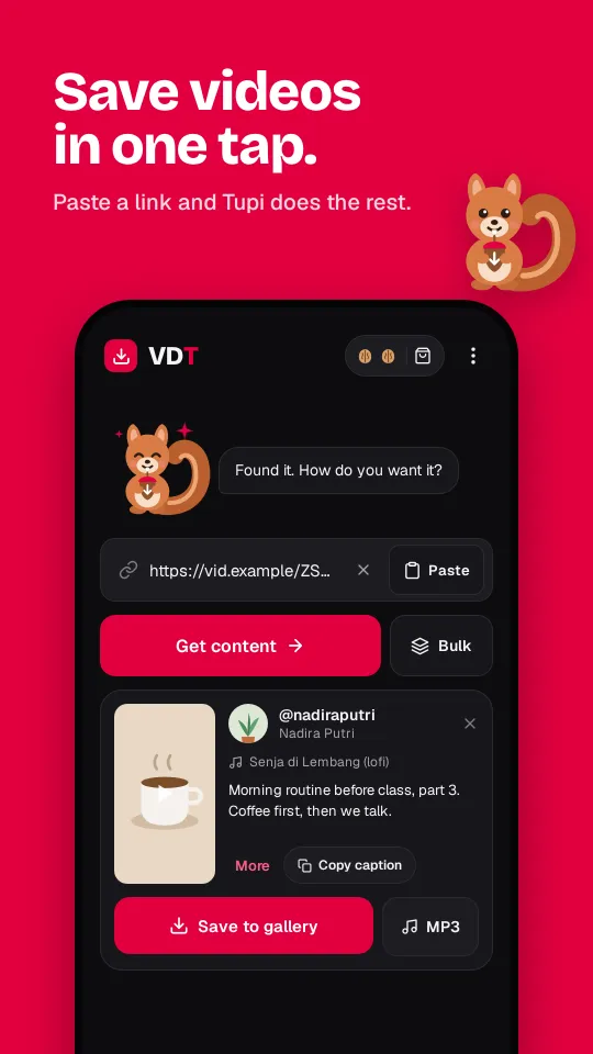 Save videos in one tap